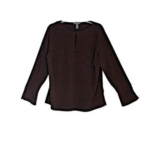 Kate Hill Blouse Pullover Keyhole Neckline Long Bell Sleeves Brown Woman's 1X